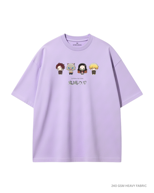 Demon Days: Demon Squad: Anime Oversized T-Shirts for Men LAVENDER