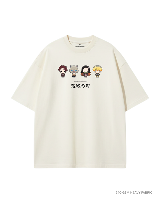 Demon Days: Demon Squad: Anime Oversized T-Shirts for Men OFF-WHITE