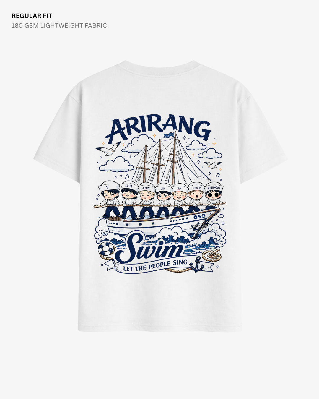 Chibi Swim Arirang BTS Regular Fit T-Shirt | Cotton Kpop Tee | ANTHERR