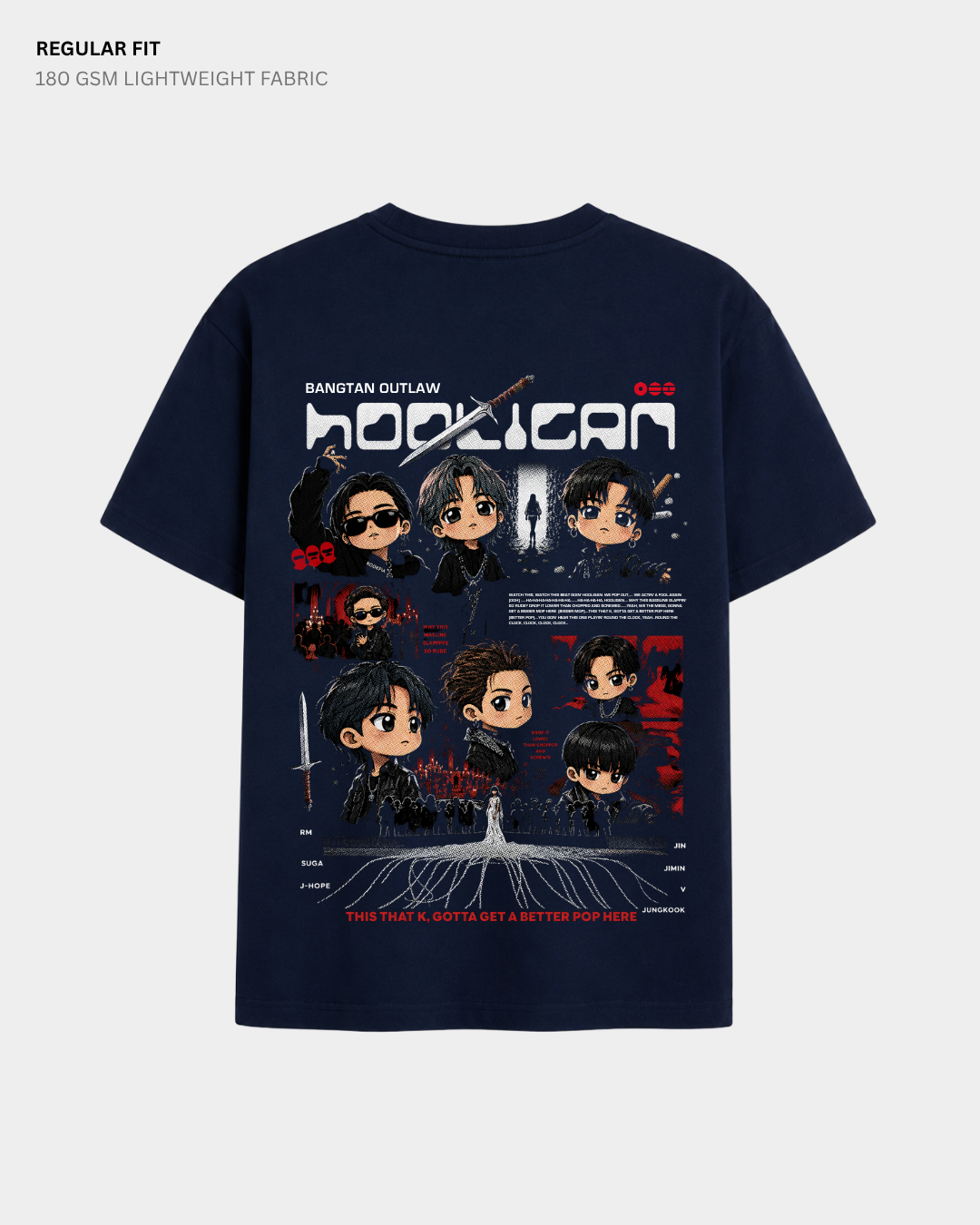 Chibi Hooligan Arirang BTS Regular Fit T-Shirt | Cotton Kpop Tee Chibi Hooligan Arirang BTS Regular Fit T-Shirt | Cotton Kpop Tee