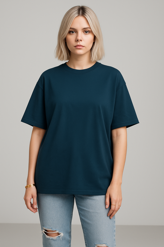 Basic Oversized T-shirt for Women: Petrol Blue PETROL BLUE Cotton 240 GSM