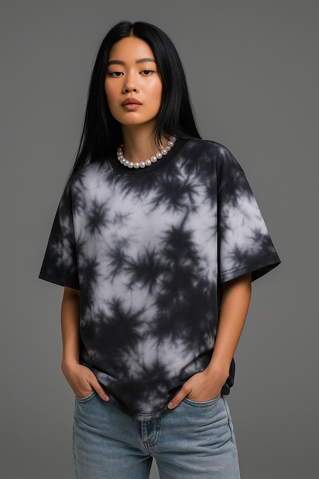 Tie Dye Oversized T-shirt: Black & White BLACK & WHITE