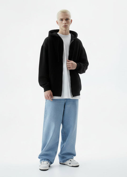 Basic Black Unisex Winter Zipper Hoodies