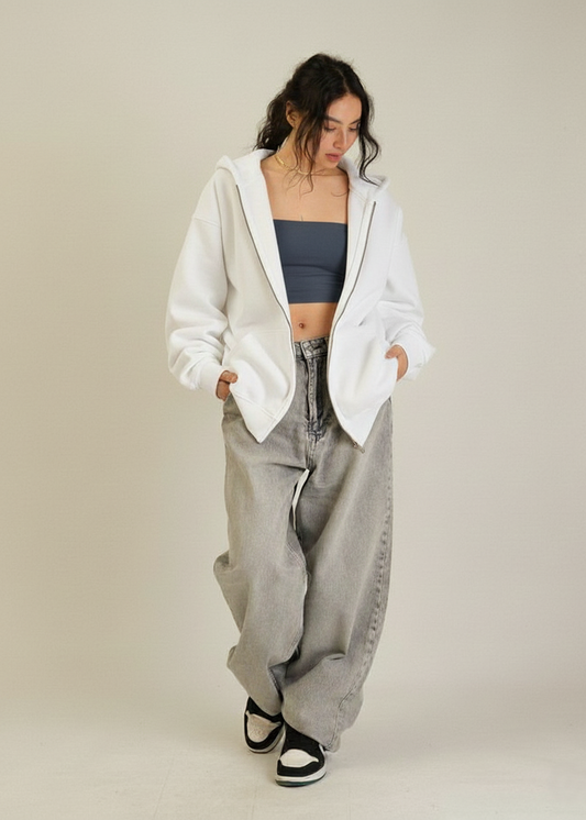 Basic White Unisex Winter Zipper Hoodies