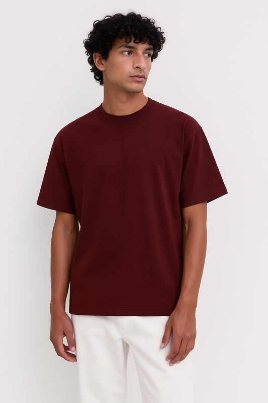 Basic Oversized T-shirt for Men: Maroon Maroon Cotton 240 GSM