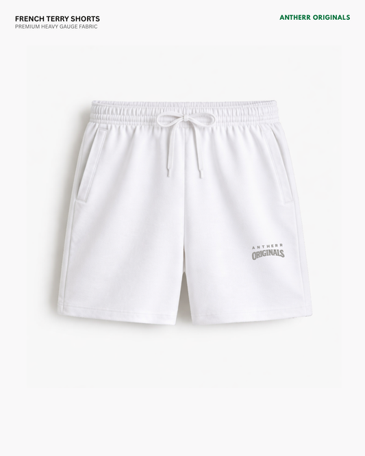 White Cotton Blend French Terry Shorts 260 GSM Everyday Wear India