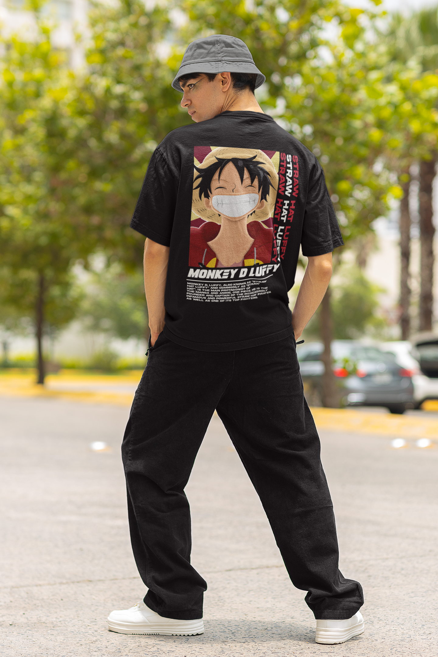 The Pirate King- Monkey D Luffy: Anime- Oversized T-Shirts BLACK 240 GSM