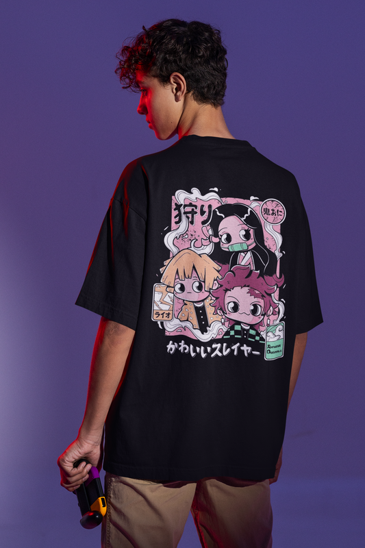 Demon Slayer- Kimetsu no Yaiba: Anime Oversized T-Shirts BLACK