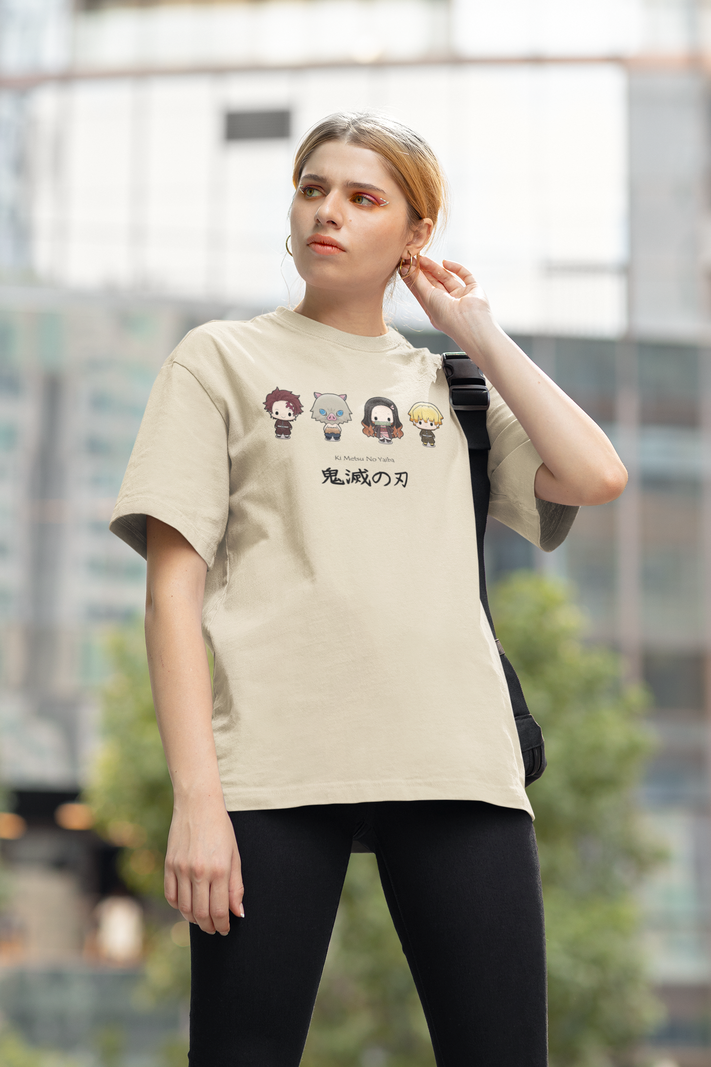 Demon Days: Demon Squad: Anime Oversized T-Shirts BEIGE