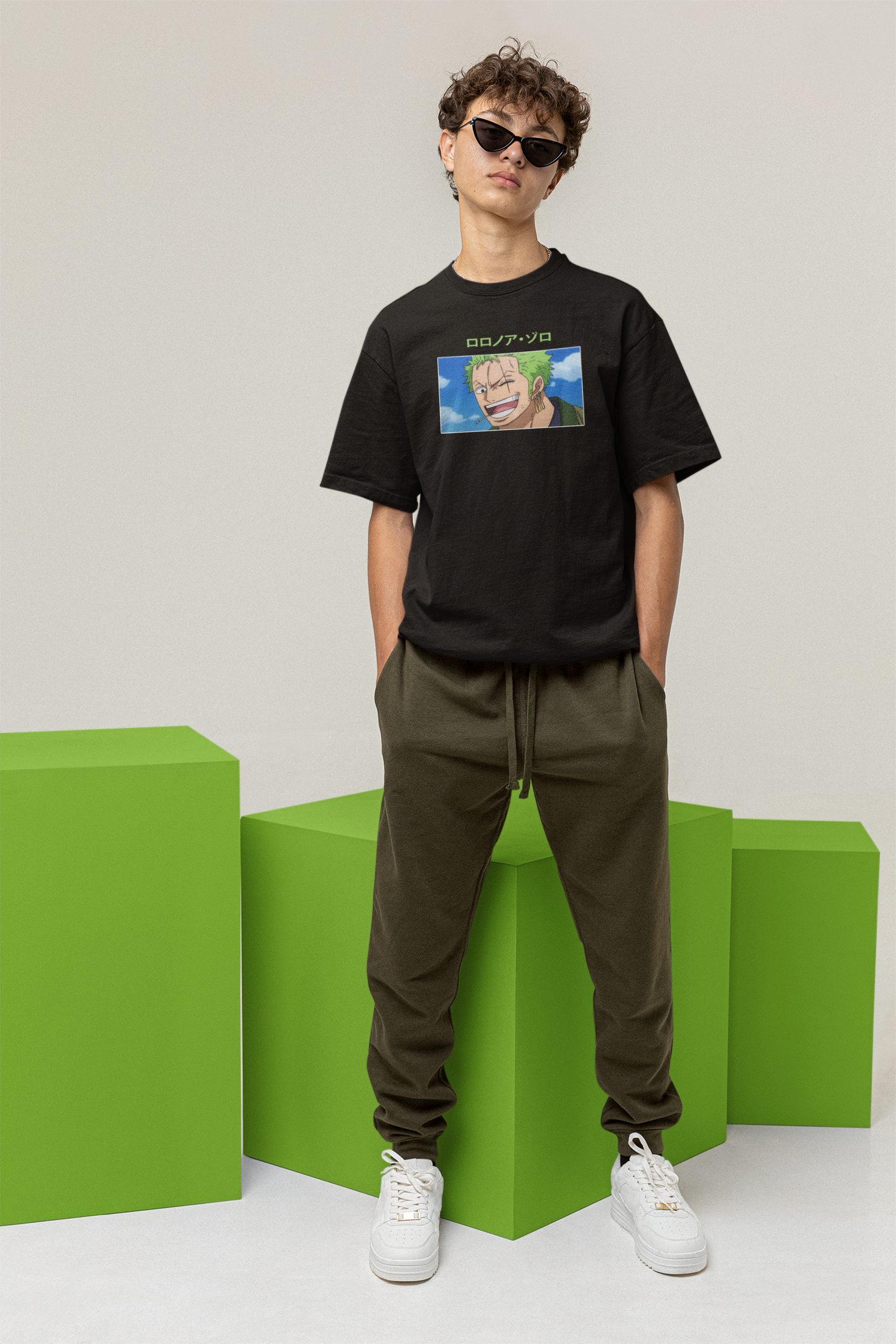 Roronoa Zoro - One Piece: Anime- Oversized T-Shirts BLACK Cotton 240 GSM