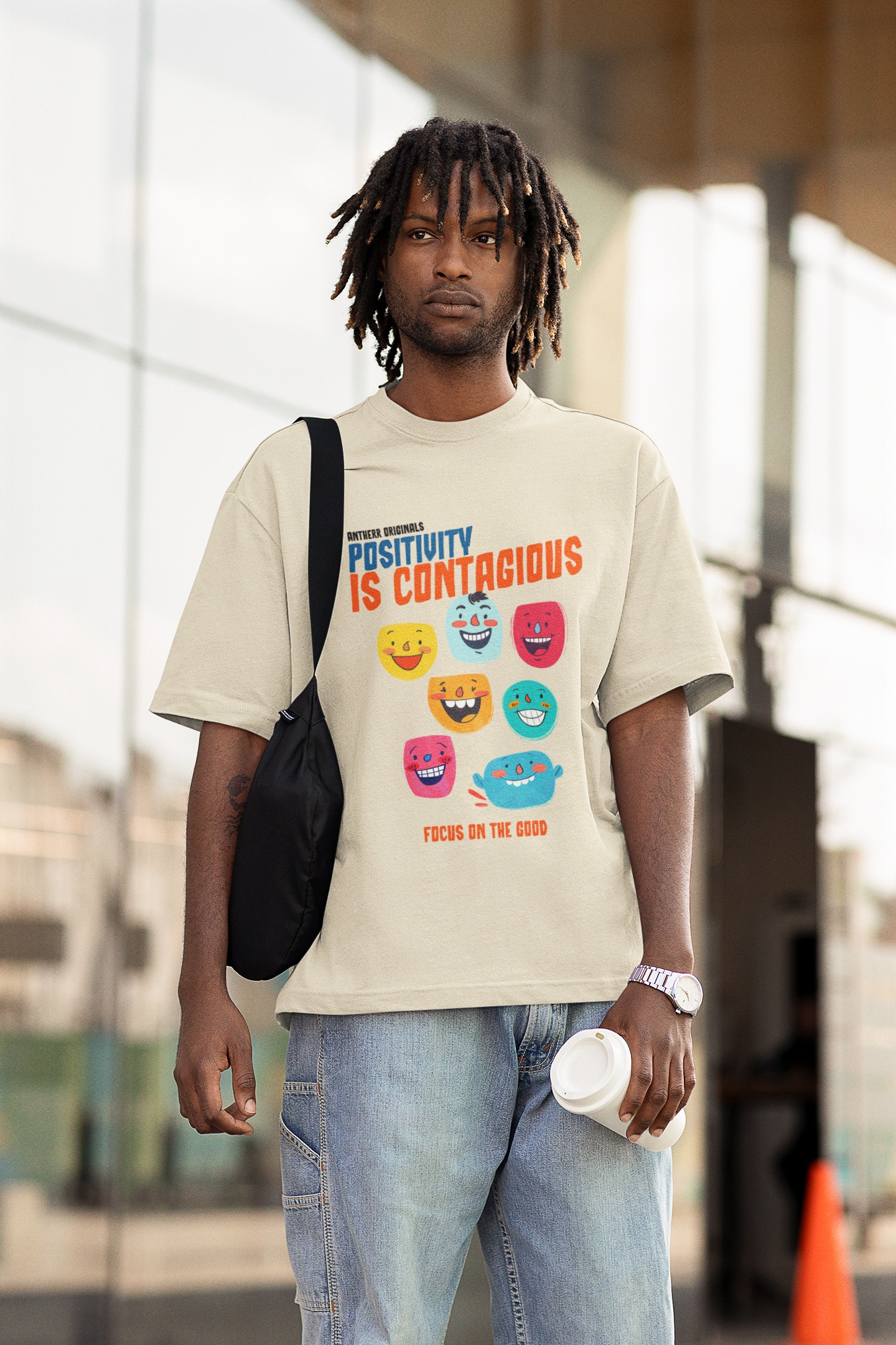 Positivity Is Contagious: Oversized T-Shirts Beige