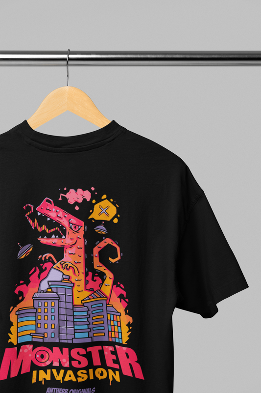 Monster Invasion: Oversized T-Shirts Black 240 GSM