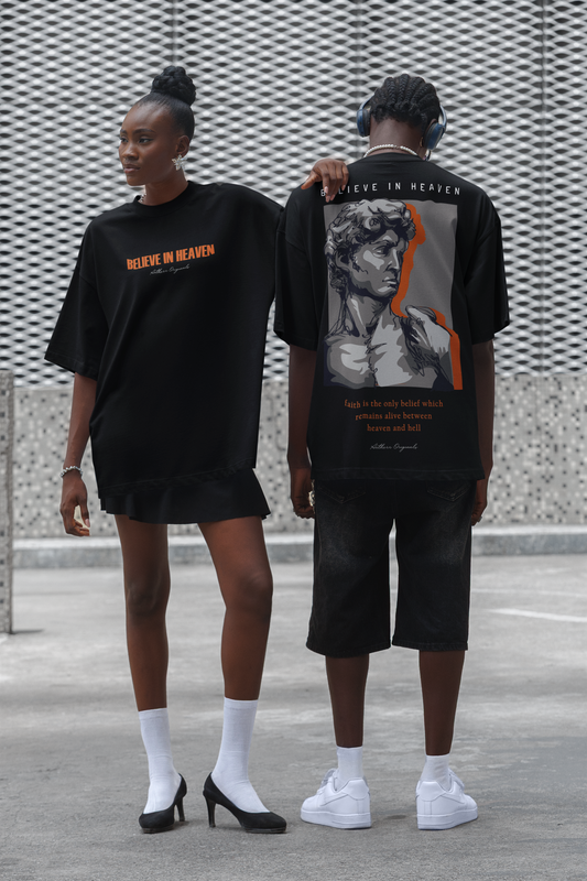 Believe in Heaven: Unisex Oversized T-Shirts Black Cotton 240 GSM