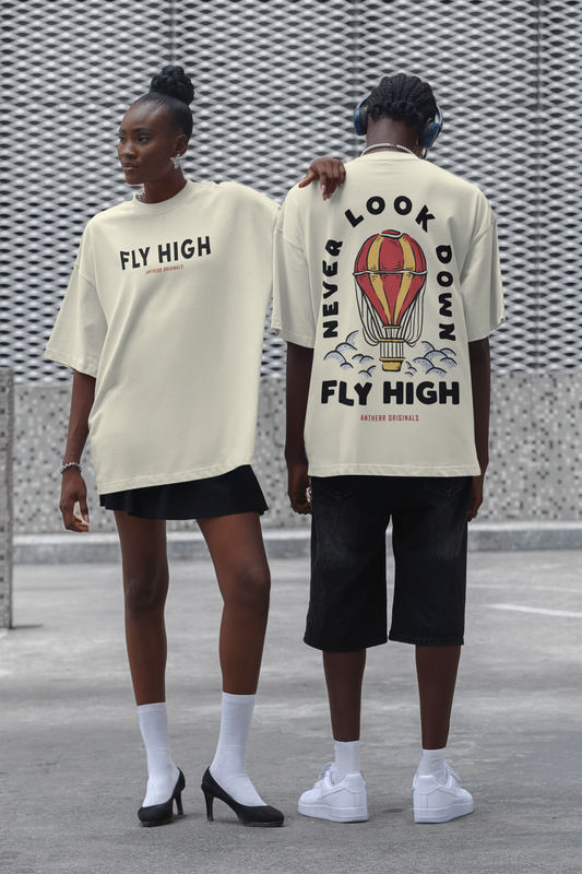 Fly High: Unisex Oversized T-Shirts Off-White Cotton 240 GSM