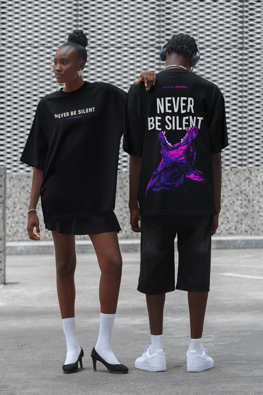 Never Be Silent: Unisex Oversized T-Shirts Black Cotton 240 GSM