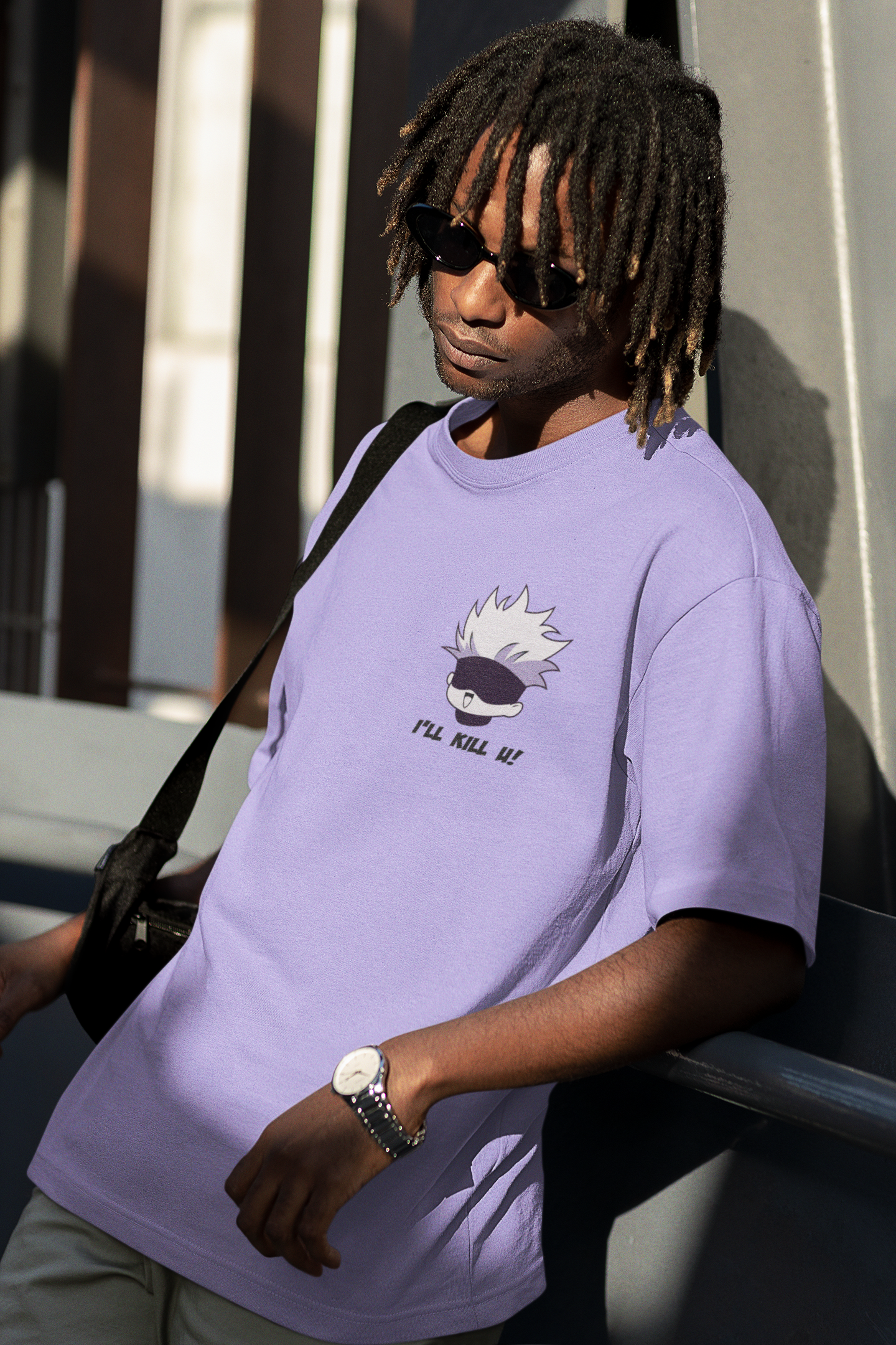 I'll Kill You: Pocket Design, Jujutsu Kaisen: Anime- Oversized T-Shirts LAVENDER 240 GSM