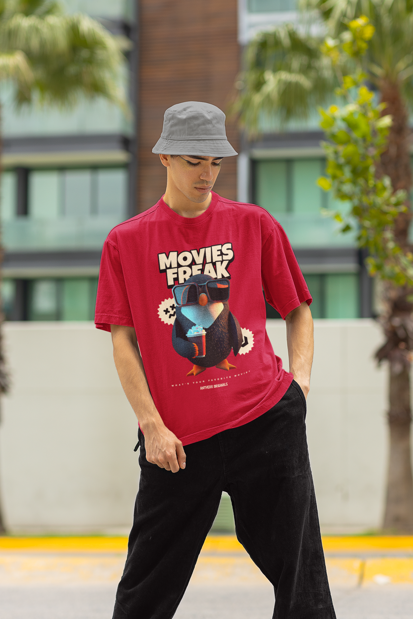 Movie Freak: Oversized T-Shirts RED 240 GSM