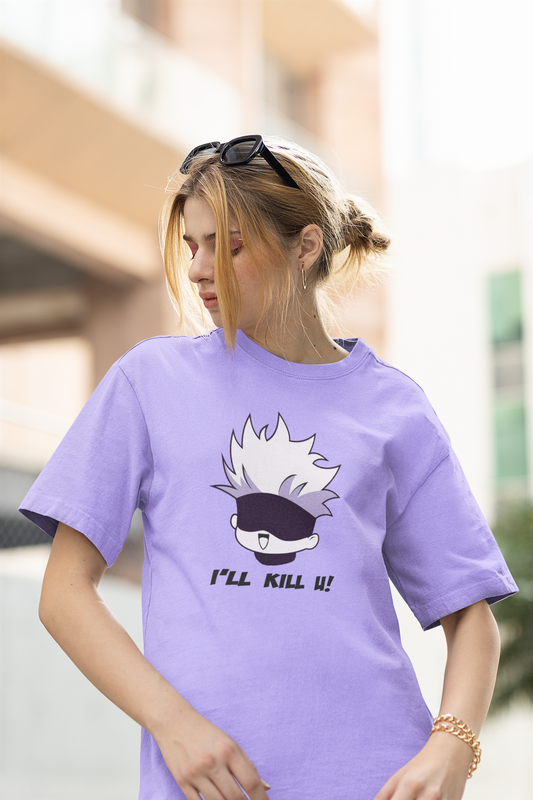 I'll Kill You: Jujutsu Kaisen: Anime- Oversized T-Shirts LAVENDER 240 GSM