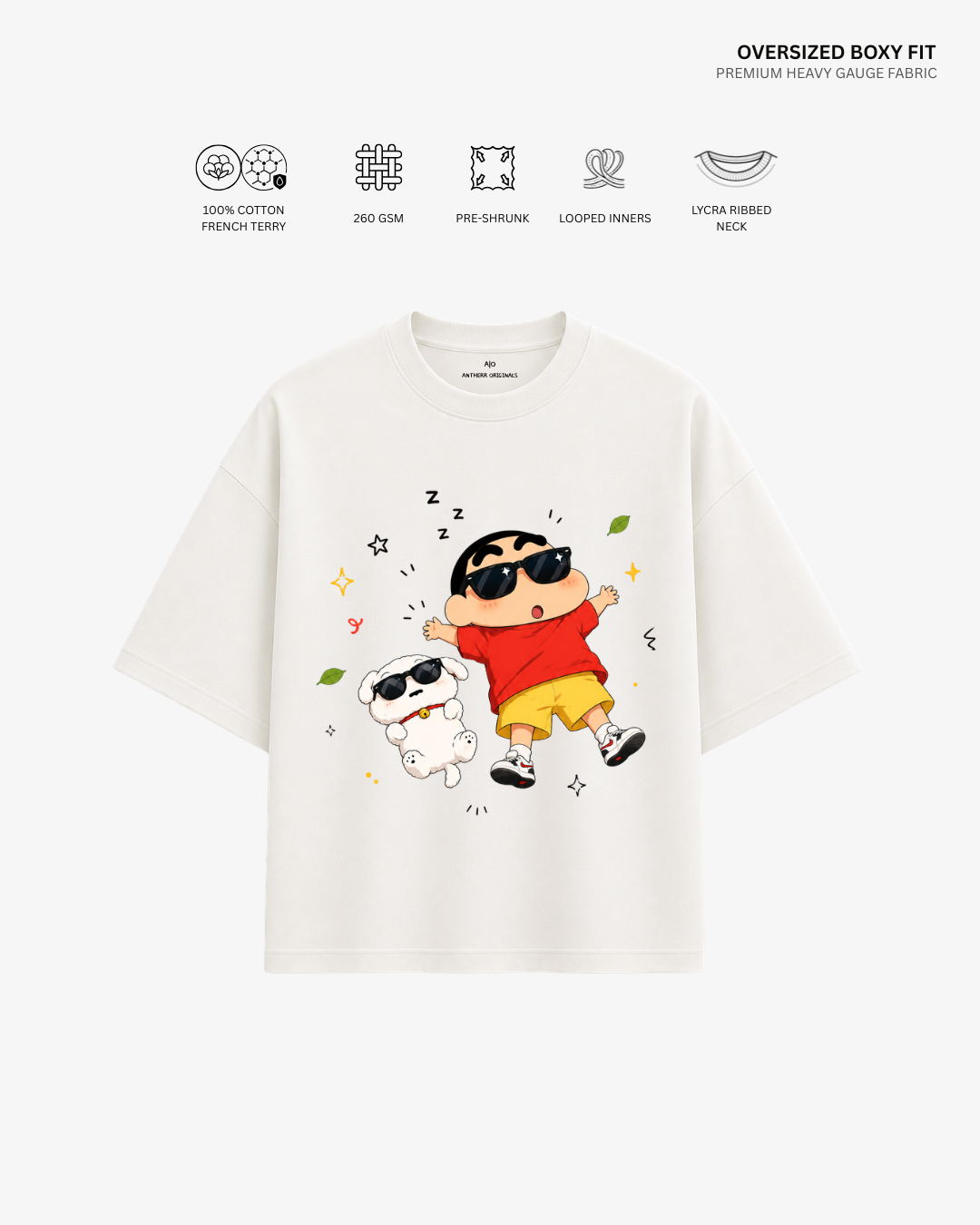 Lazy Vibes Shinchan French Terry Oversized T-Shirt India | Premium