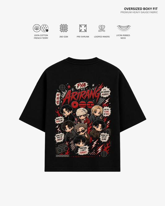 Chibi FYA Arirang Unisex Oversized T-Shirt Black Cotton French Terry 260 GSM