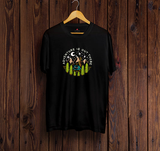 "ADVENTURE IS OUT THERE " HALF-SLEEVE T-SHIRT'S NAVY BUE