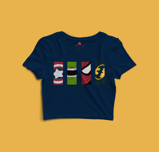 Superheroes - HALF-SLEEVE CROP TOPS NAVY BLUE