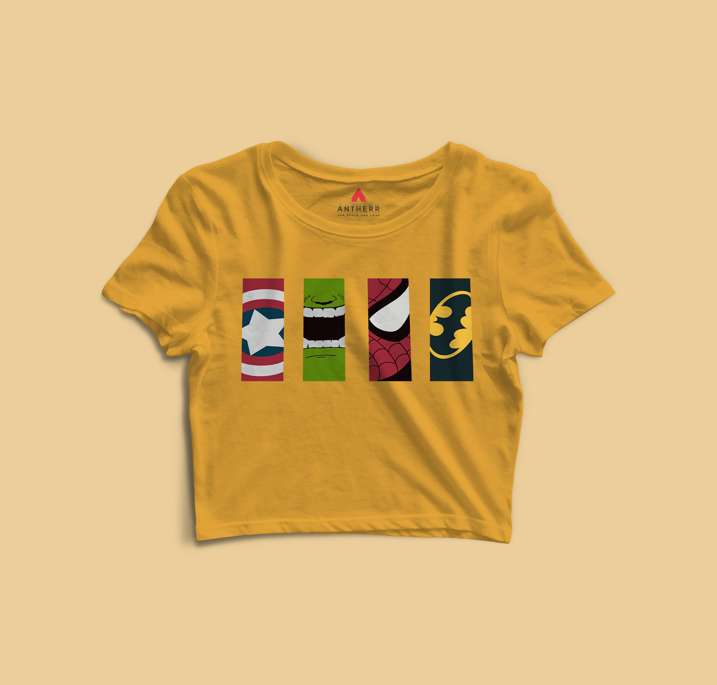 Superheroes - HALF-SLEEVE CROP TOPS YELLOW