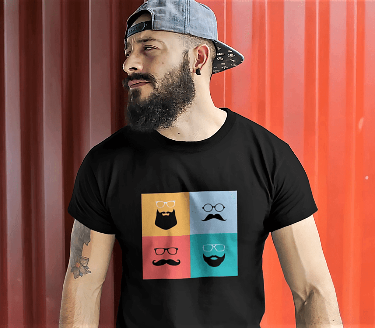 " SHADES OF BEARD " HALF-SLEEVE T-SHIRT'S BLACK