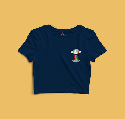 " BELIEVE " -HALF-SLEEVE CROP TOPS NAVY BLUE