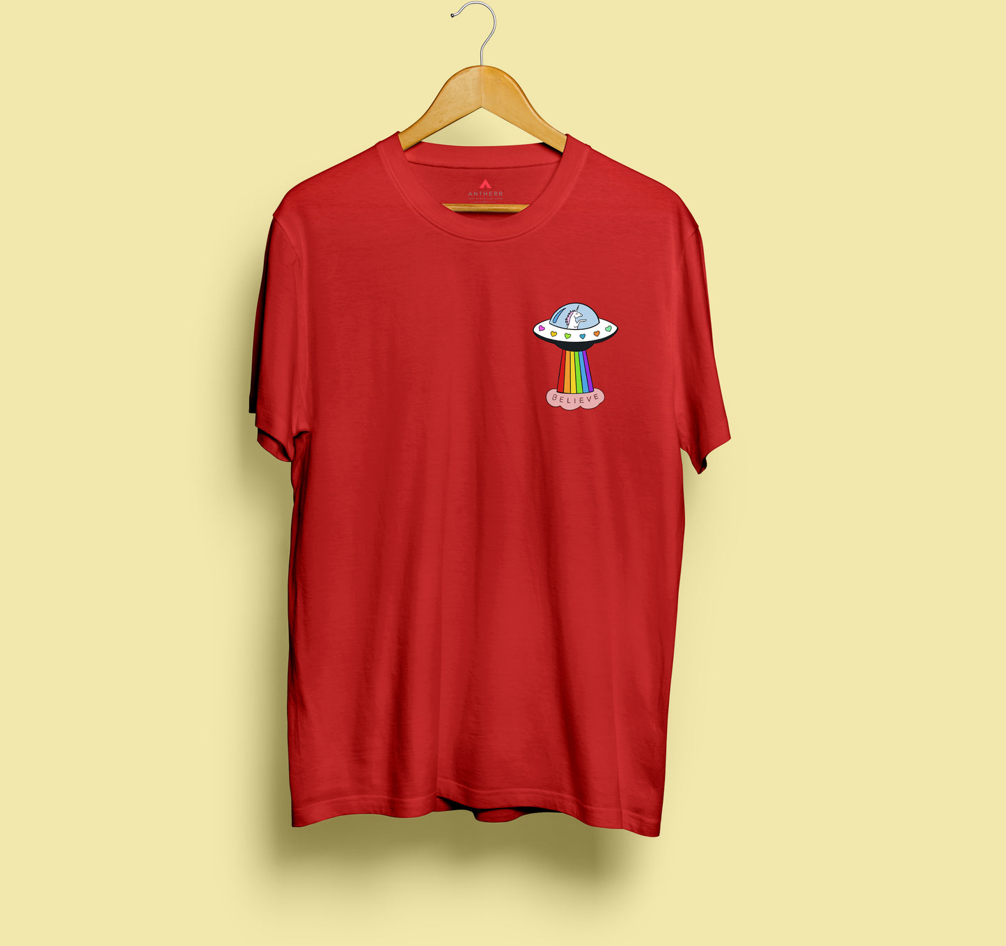 BELIEVE : Pocket Design Half-Sleeve T-Shirts RED