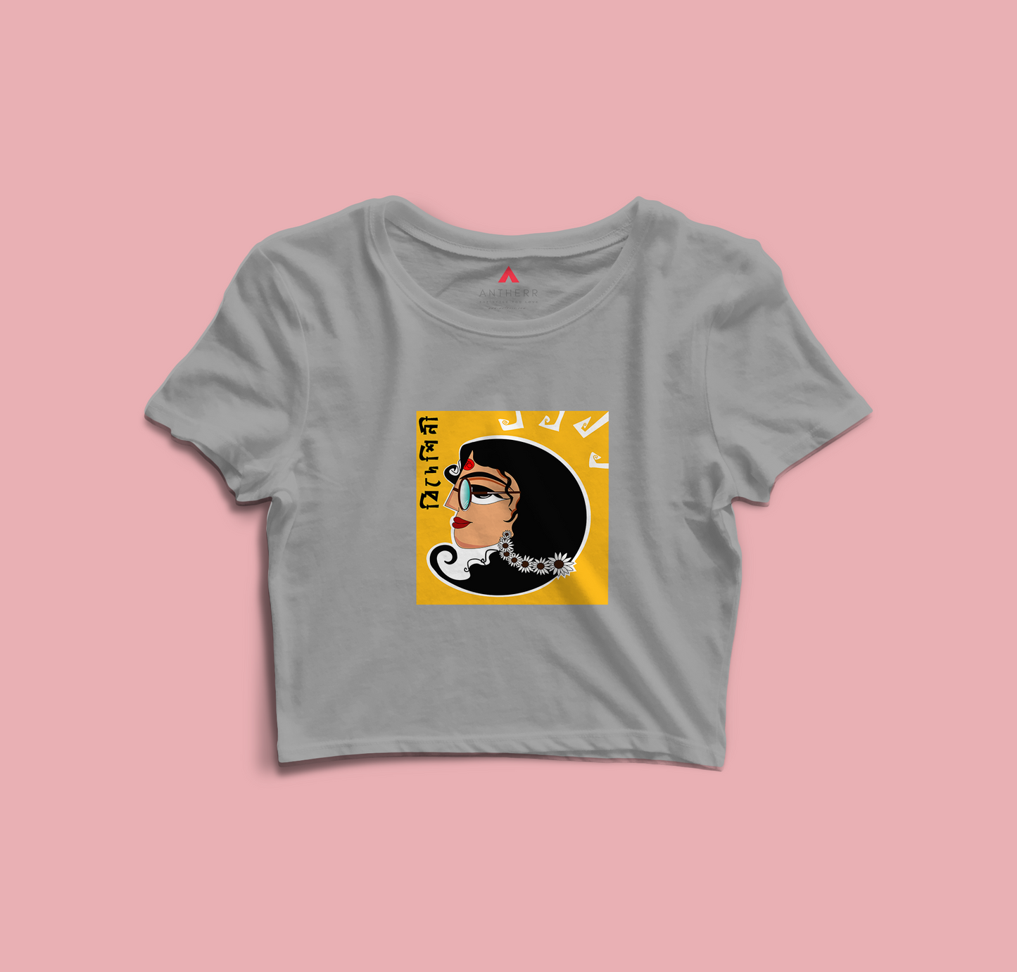 BIDESHINI : BENGALI FEVER - HALF SLEEVE CROP TOPS GREY