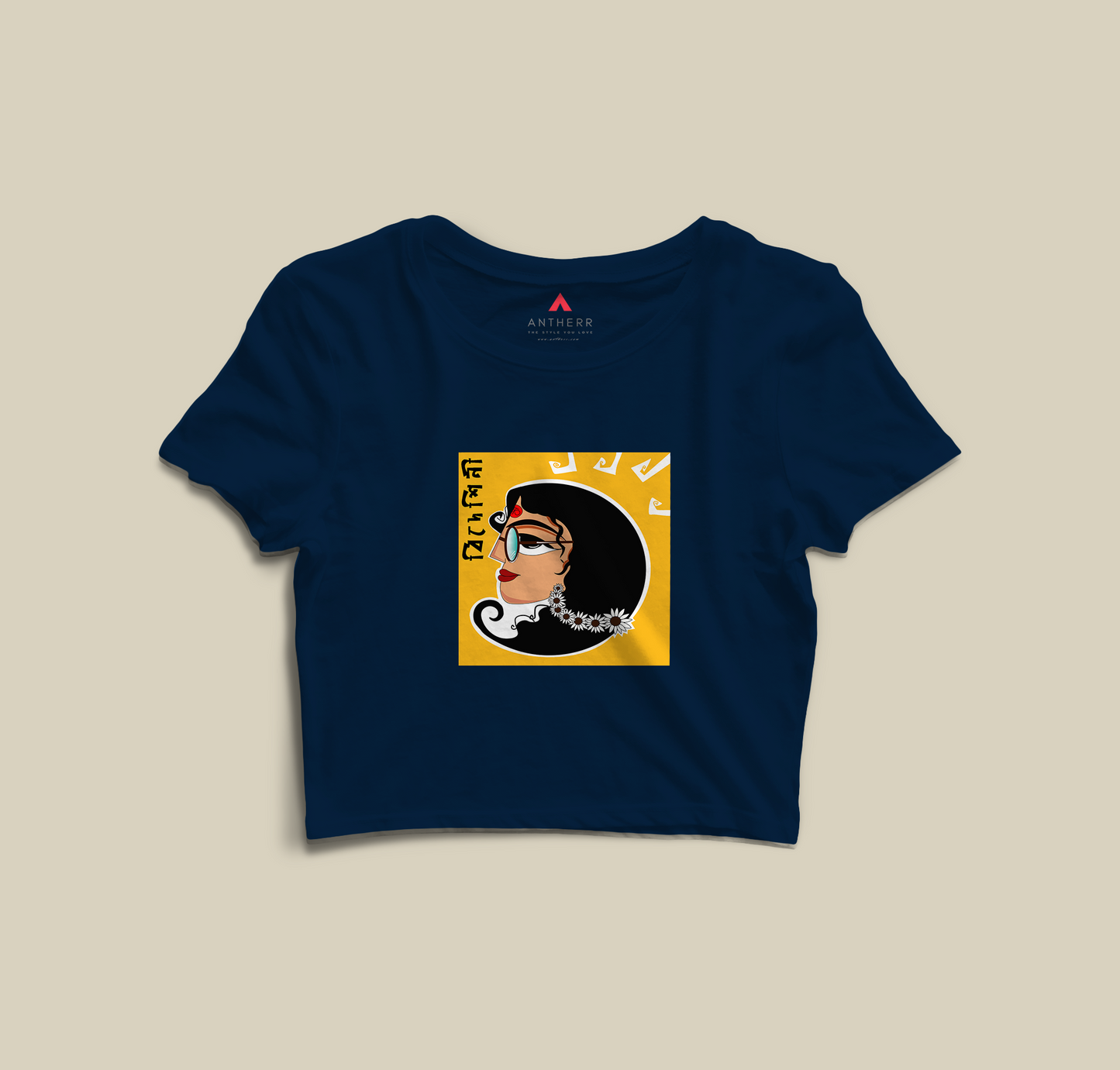 BIDESHINI : BENGALI FEVER - HALF SLEEVE CROP TOPS NAVY-BLUE