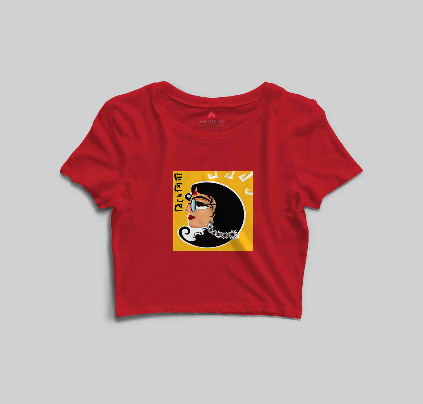 BIDESHINI : BENGALI FEVER - HALF SLEEVE CROP TOPS RED