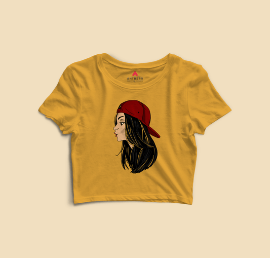 " CHIN UP GIRLS " - HALF-SLEEVE CROP TOPS YELLOW