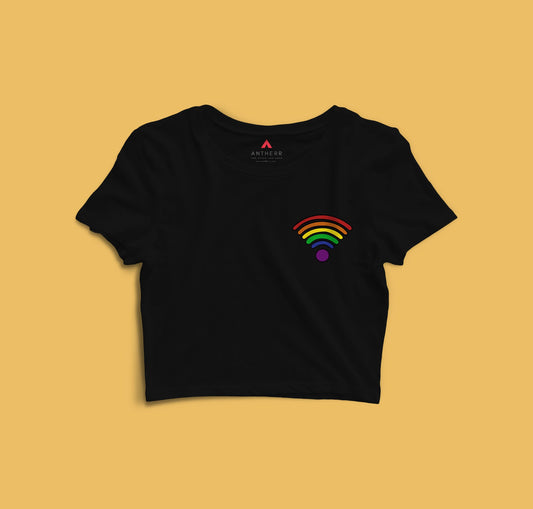 " CONNECTED " HALF-SLEEVE CROP TOPS BLACK