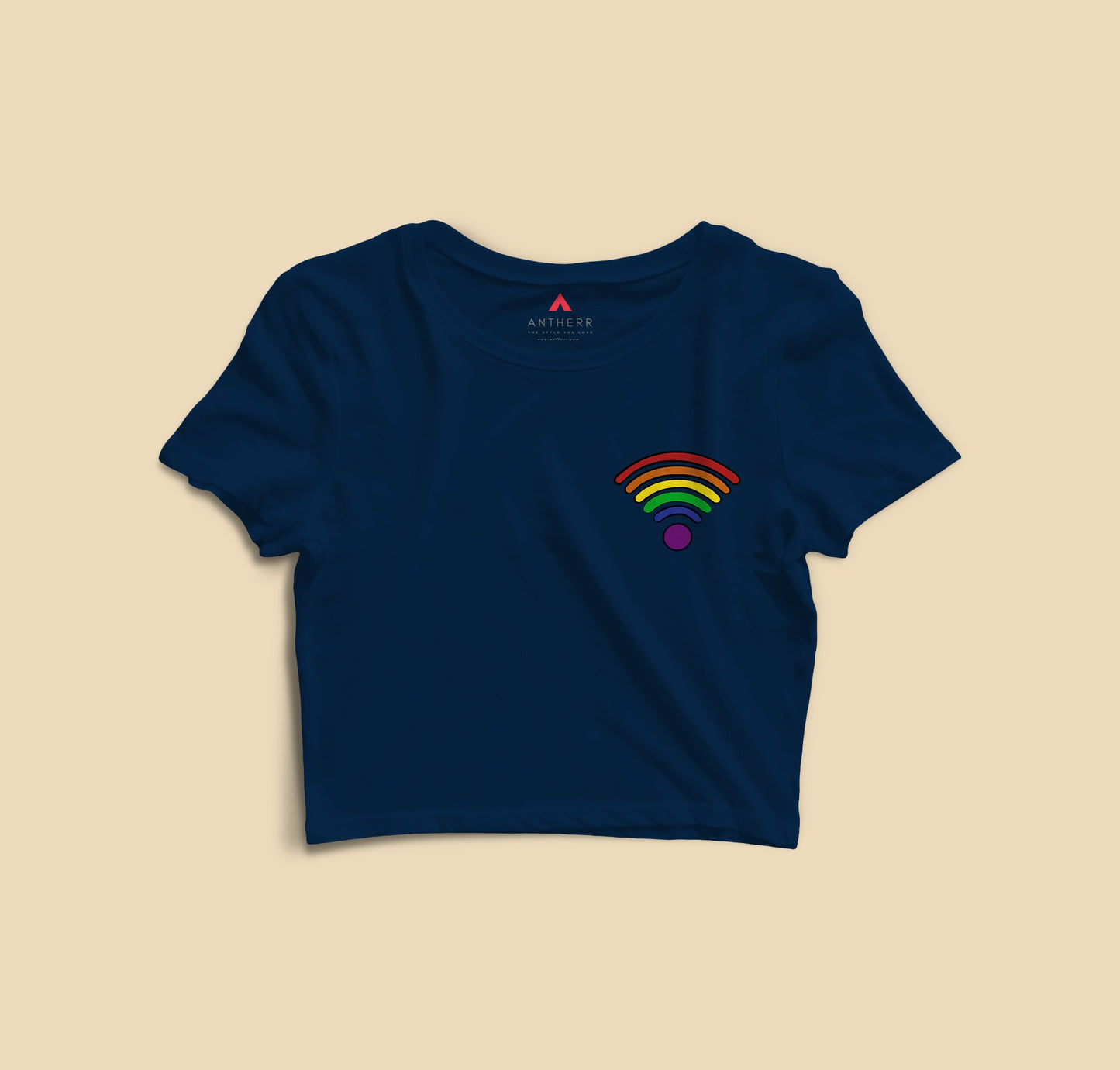 " CONNECTED " HALF-SLEEVE CROP TOPS NAVY BLUE