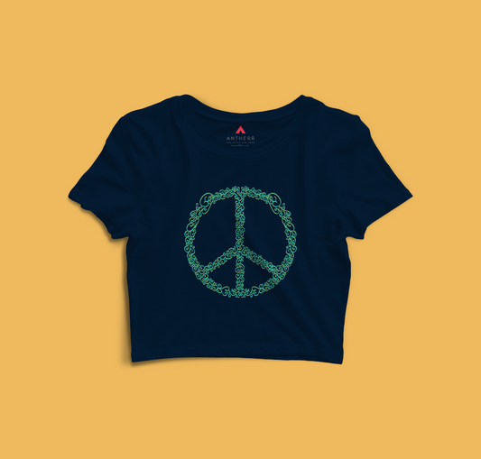 "PEACE" - HALF-SLEEVE CROP TOP'S NAVY BLUE