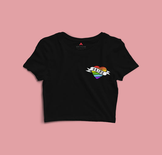 PRIDE : POCKET DESIGN HALF-SLEEVE CROP TOPS BLACK