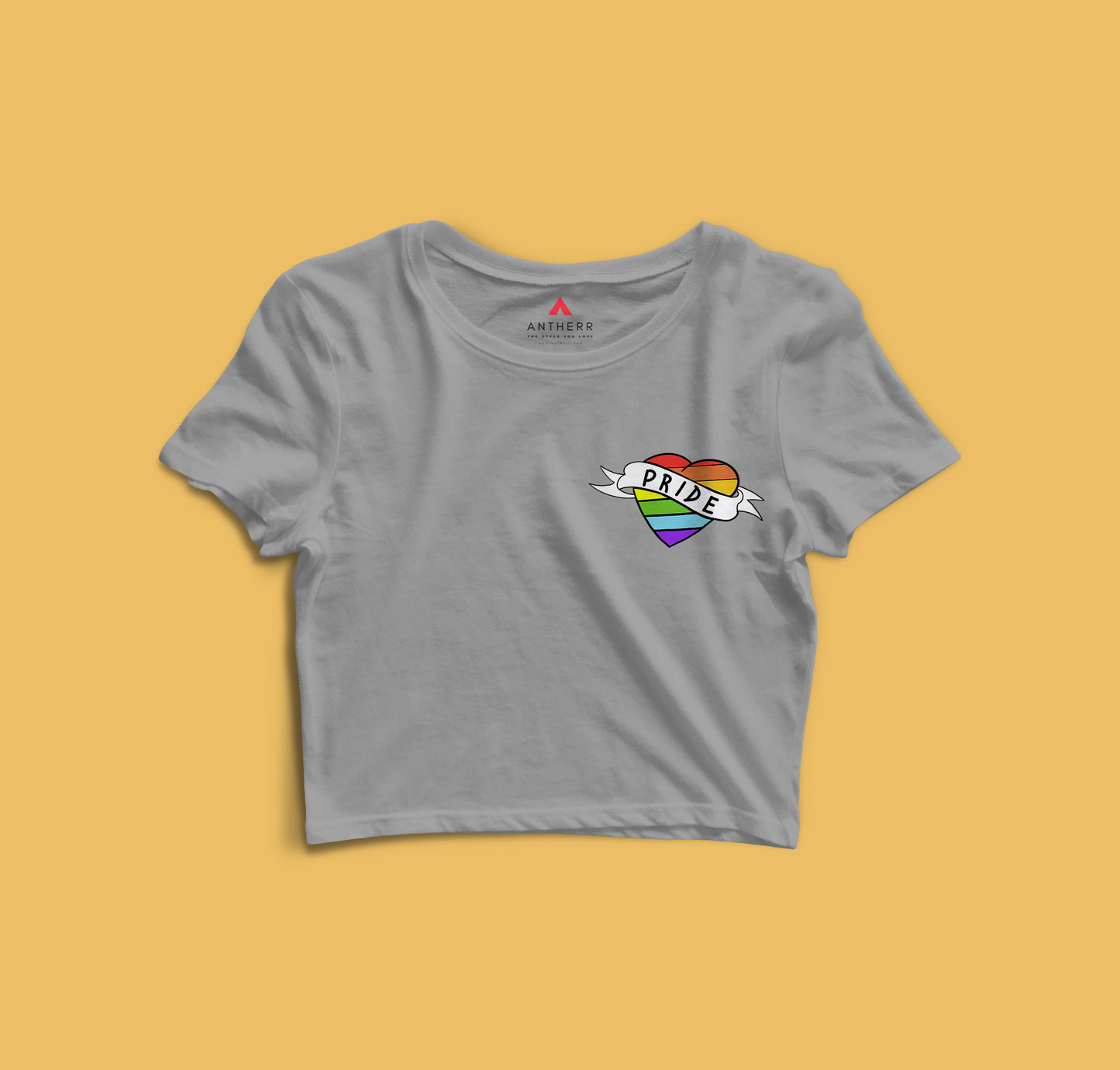 PRIDE : POCKET DESIGN HALF-SLEEVE CROP TOPS GREY
