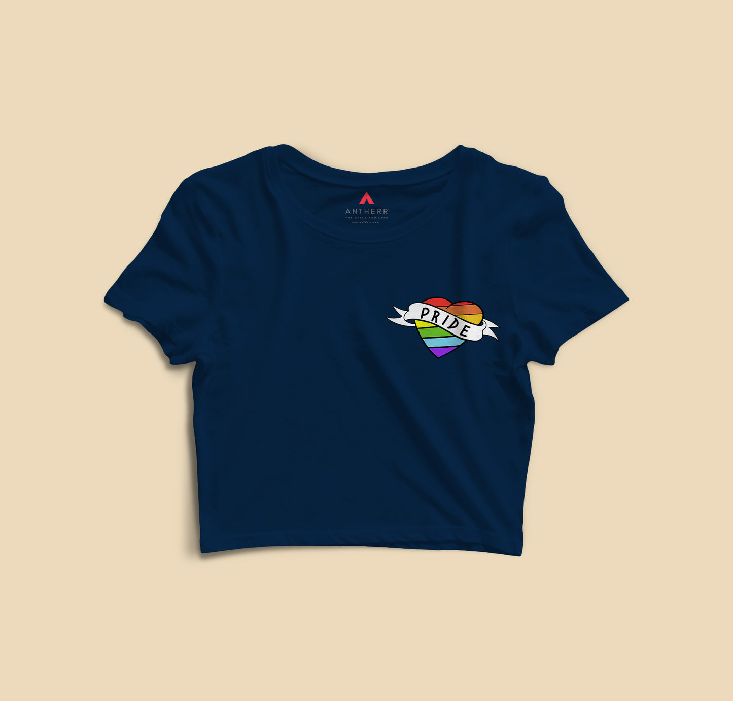 PRIDE : POCKET DESIGN HALF-SLEEVE CROP TOPS NAVY BLUE