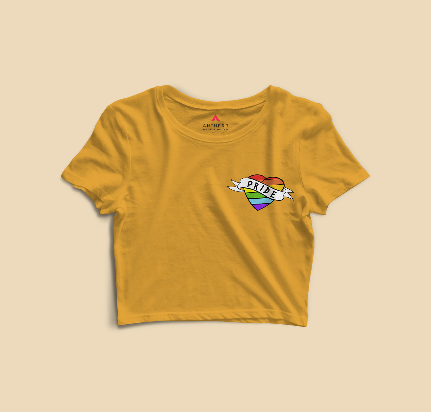 PRIDE : POCKET DESIGN HALF-SLEEVE CROP TOPS YELLOW