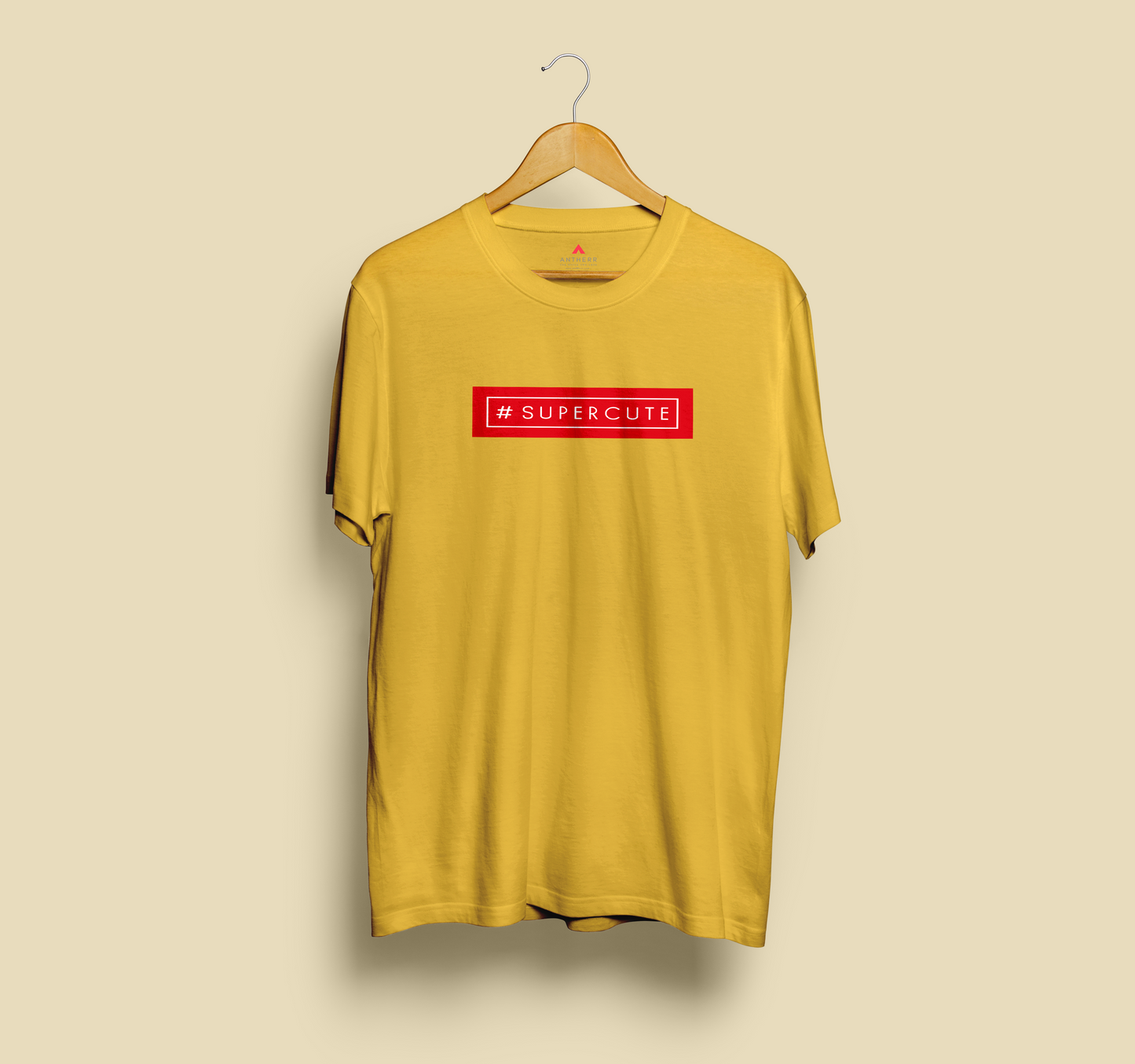 #SUPERCUTE HALF-SLEEVE T-SHIRT ( RED IN YELLOW ) - antherr