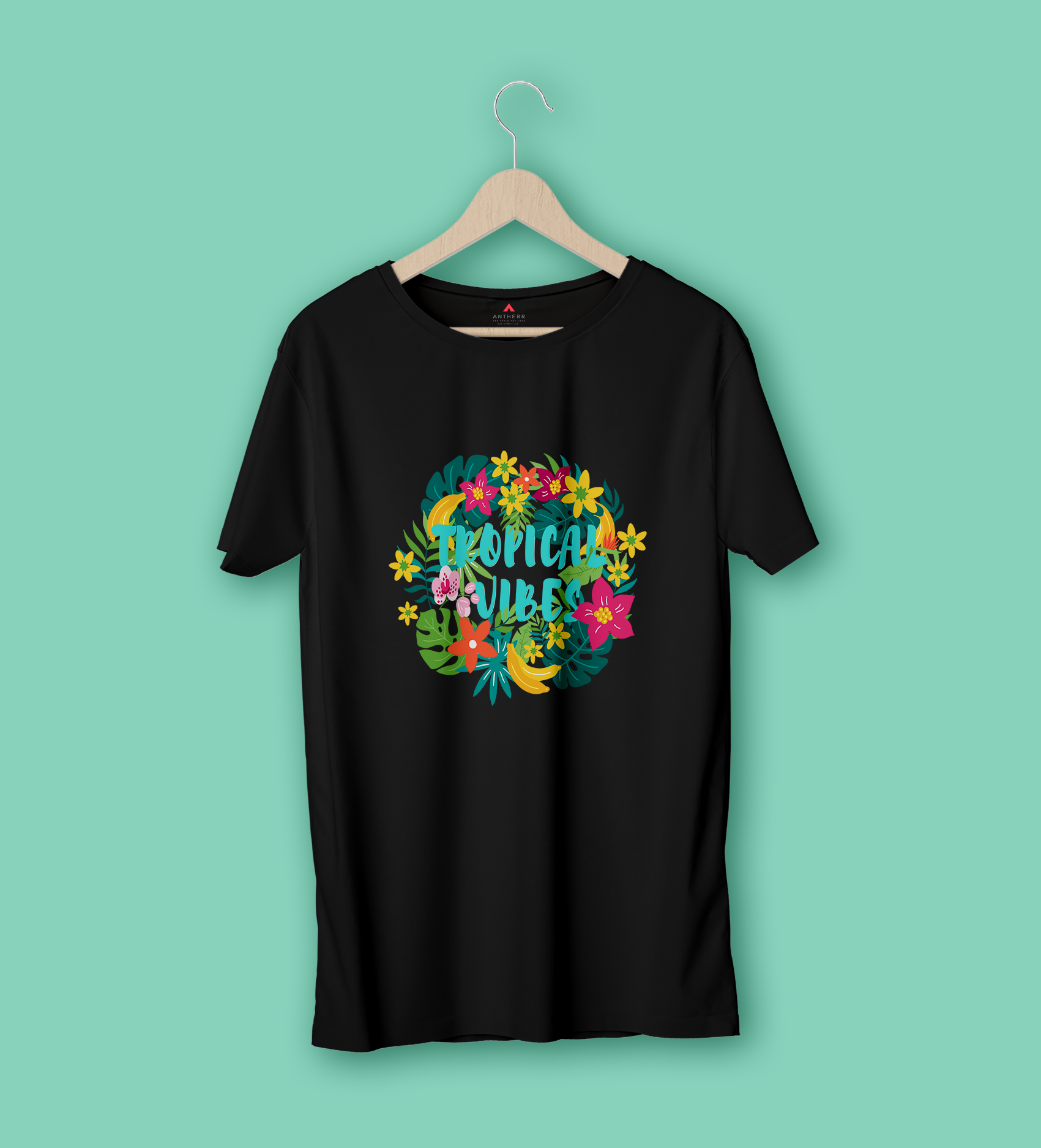 TROPICAL VIBES HALF-SLEEVE T-SHIRT (BLACK) RED