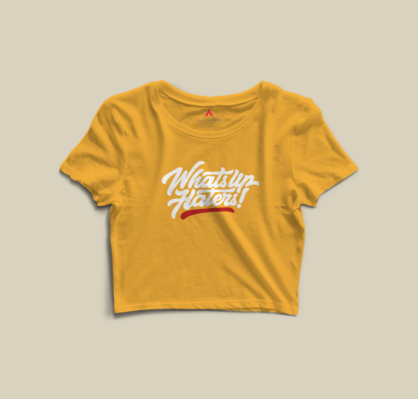 "WHATSUP HATERS!" - HALF-SLEEVE CROP TOPS YELLOW