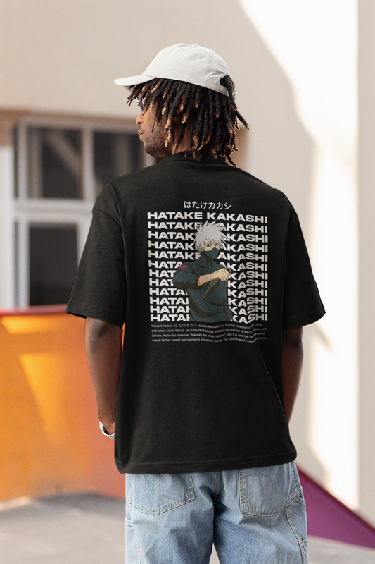 Kakashi- (Double Sided Print): Anime- Oversized T-Shirts BLACK