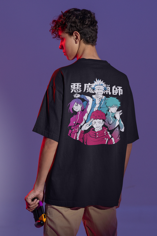 Jujutsu Kaisen (Double Sided Print): Oversized T-Shirts BLACK Cotton 240 GSM