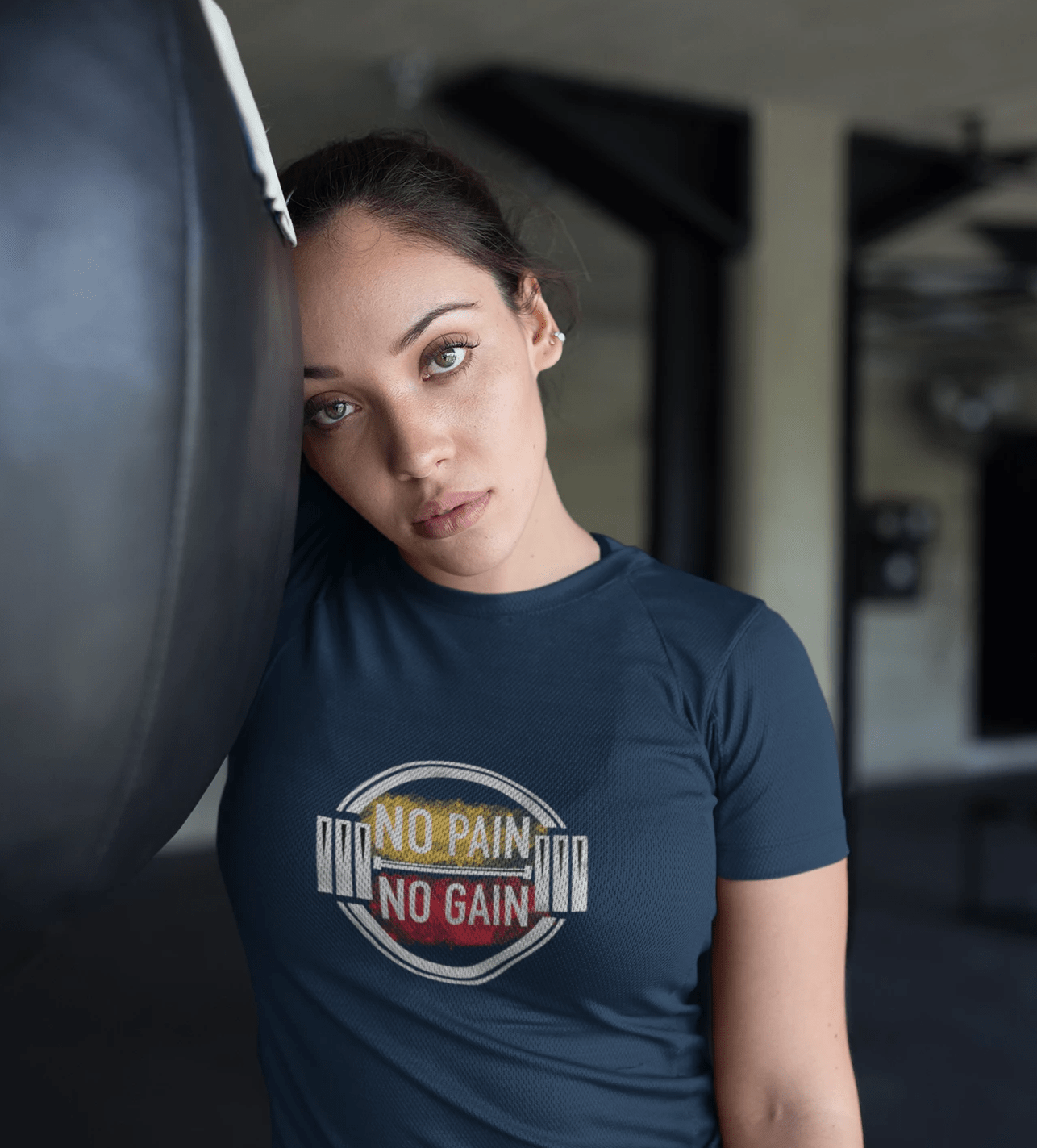 "NO PAIN, NO GAIN" - HALF-SLEEVE T-SHIRT NAVY BLUE