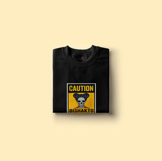 "CAUTION-BISHAKTO MANUSH" HALF-SLEEVE T-SHIRT