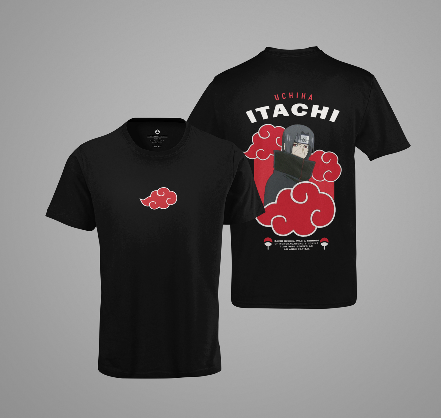 Itachi Uchiha: Akatsuki (Double Sided Print): Oversized T-Shirts BLACK