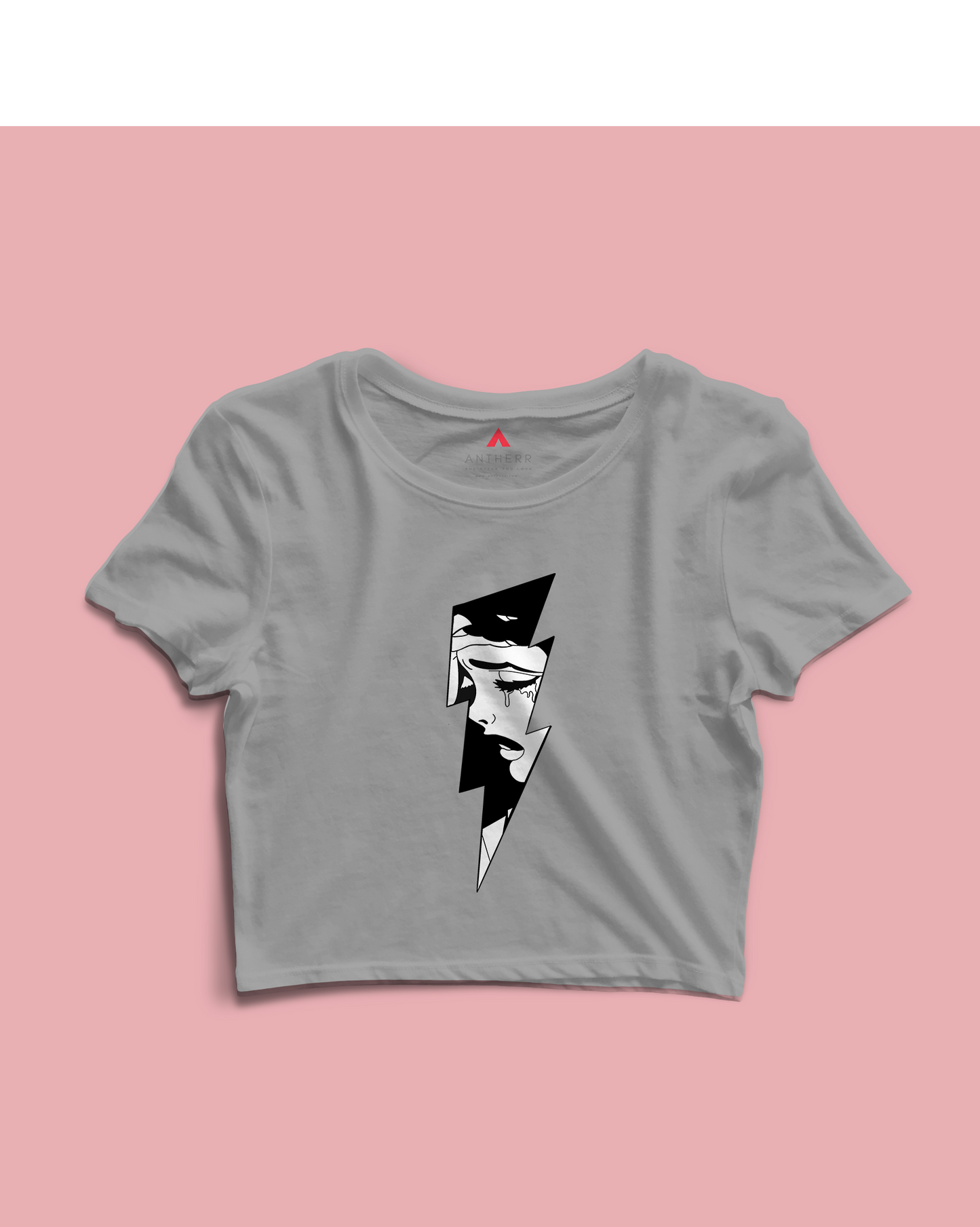 "BROKEN" - HALF-SLEEVE CROP TOP's GREY